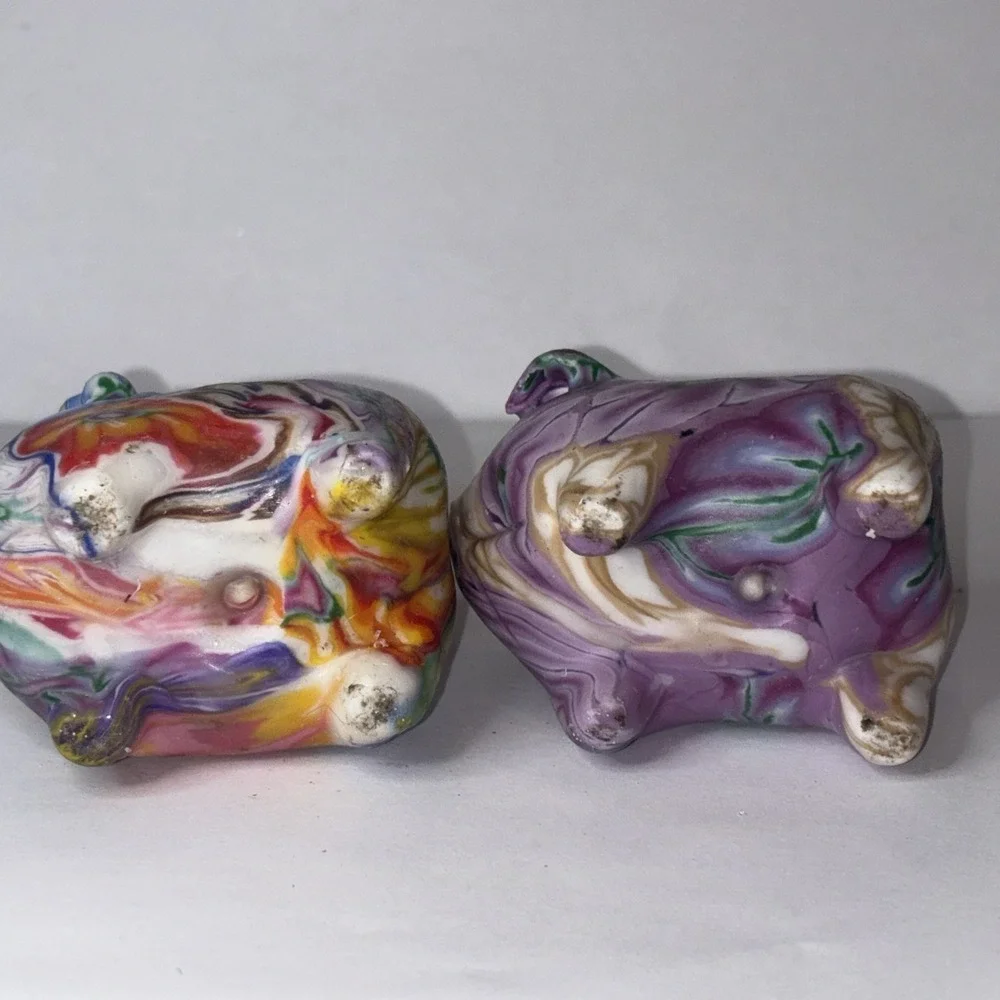 Vintage Marbled Pig Candles - Set of 2 - Retro Figural Wax Decor - Unburnt